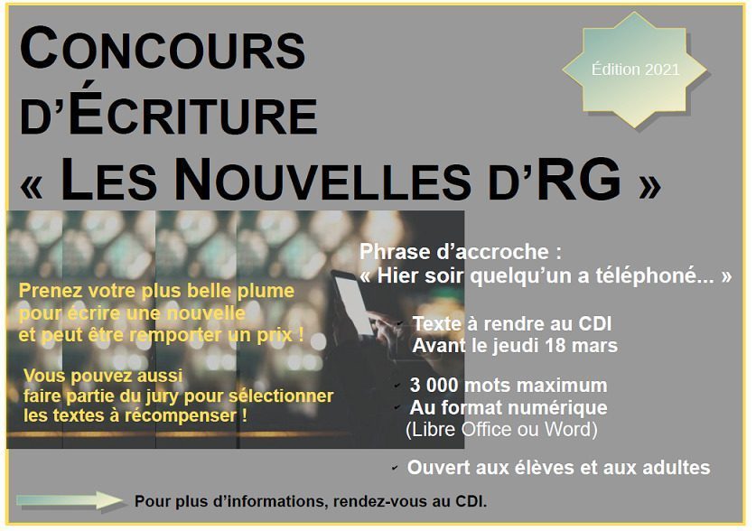 Concours d’écriture – « Les Nouvelles d’RG » – Édition 2021